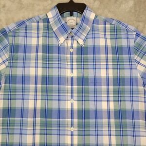 Brooks Brothers 1818 Regent Mens L‎ Short Sleeve Blue Plaid Cotton